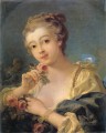Young Woman with a Bouquet of Roses Francois Boucher